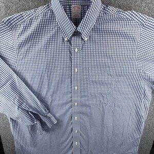 Brooks Brothers Non-Iron Cotton Check Button-Down 18.5 37 Madison Blue Shirt
